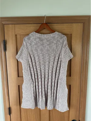 NEW Easel Open Knit Short Sleeve Poncho Sweater in Lavender Grey Women’s Large thumbnail 6
