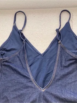 Aerie One Piece Cheeky Denim Look V-Neck Swimsuit Navy NWT Size Small thumbnail 6