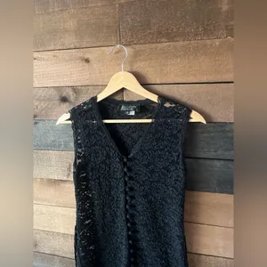 Vintage Laundry by Shelli Segal Black Lace Tunic Dress Button Front Size 4 thumbnail 9