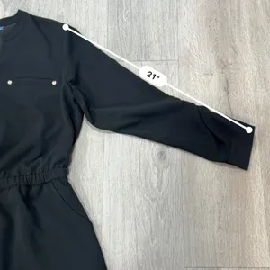 Apt. 9 Black Utility Shirt Dress Gold Zip Cinch Waist Long Sleeve Office Chic L thumbnail 11