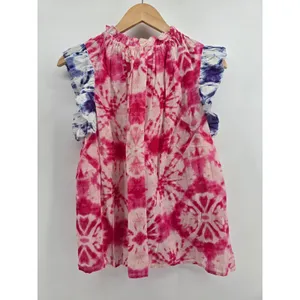 THML Top Womens Medium Bora Bora Tie Dye Flutter Sleeve Pink Blue NEW thumbnail 3