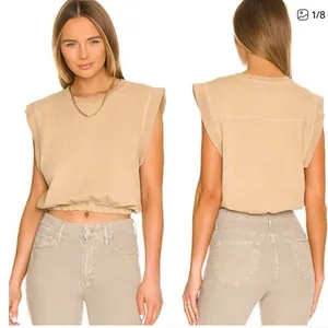 Mother The Swiper‎ Crop Top Bronze Mist Tan Size Small Elastic Band Sleeveless thumbnail 2