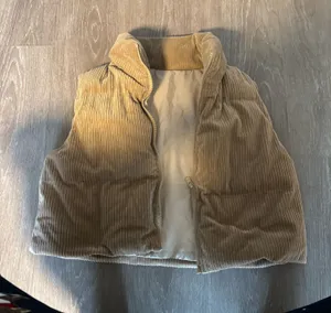 Shein corduroy puffer vest in tan thumbnail 1