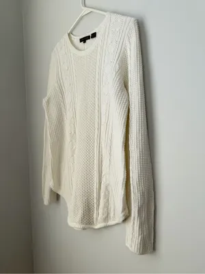 JEANNE PIERRE Cream Color Cable Knit Crewneck Sweater Size Small thumbnail 2