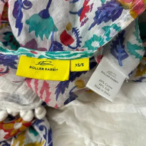 ROLLER RABBIT Swim Coverup Kaftan Womens Size XS Floral Pom Pom Boho Vacation thumbnail 11