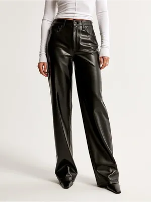 Abercrombie & Fitch Vegan Leather High Rise Loose Pant in Black Size 28 / 6 NWT thumbnail 2