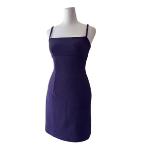Vintage ‘90s XOXO Purple Metallic Sparkle Sleeveless Stretchy Bodycon Mini Dress thumbnail 3