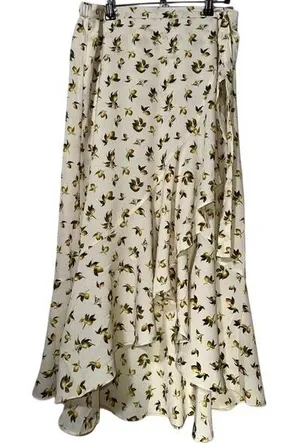 NWT MAX STUDIO Women's Medium Lemon Faux-Wrap Maxi Skirt‎ Fruitcore Boho Ruffles thumbnail 1