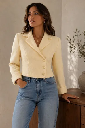 Apart Impressions Vintage Petite Butter Yellow Wool Blend Cropped Blazer Jacket thumbnail 1