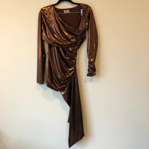 Oh Polly Nasira Bronze Cut Out Metallic Jersey Mini Dress Size US 10 thumbnail 4