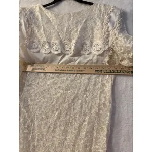 Vintage Ivory Floral Lace Mini Dress Oversized Sailor Collar Long Sleeve Cream thumbnail 2