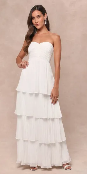 NWOT Lulus White Strapless Tiered Maxi Dress Size XL MSRP $99 thumbnail 1