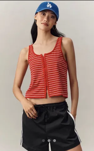 Pilcro Anthropologie Scoop Neck Striped Button Front Tank thumbnail 1
