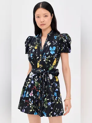 Alice + Olivia Cora Mini Shirt Dress in Twisting Vines Black XS thumbnail 10