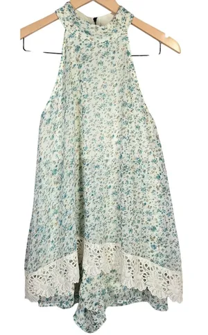 Judith March Floral Lace Trim Halter Romper Shorts Blue White M‎ thumbnail 1
