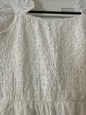 Made in Italy White Eyelet Ruffle Strap Bustier Cinched Line Dress 100% Cotton thumbnail 8
