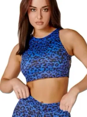 CXIX Blue Leopard NYX Sport Bra Polewear Cutout Strappy Pole Top S M thumbnail 6