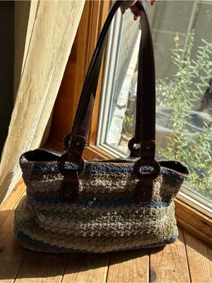 Woven Crochet Striped Shoulderbag Blue thumbnail 2