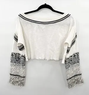 Free People Sweater Cropped Long Sleeve White Black Wide Boat Neck Womens Small thumbnail 1