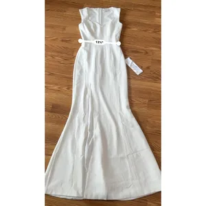 Dress The Population Sandra White Crepe Plunge Trumpet Bridal Gown XXS thumbnail 4
