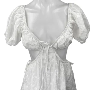 SABO Eilish White Floral Embroidered Cutout Puff Short Sleeve Mini Dress Size XS thumbnail 4