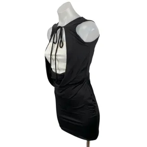 Women's Black Cutout Tie Knot Sleeveless Cowl Layered Mini Bodycon Dress Size S thumbnail 3