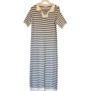 Miou Muse Striped Open Knit Midi‎ Dress Collared Blue/White Size M NEW Nautical thumbnail 5