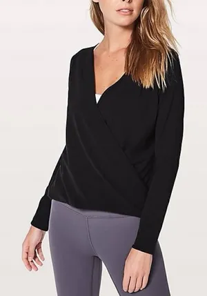 Lululemon Black Full Freedom Long Sleeve Wrap Top Size 8 thumbnail 1