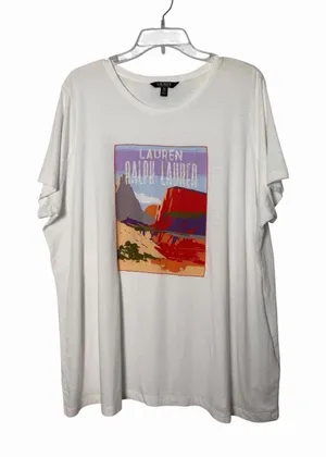 Lauren Ralph Lauren Vntg White Desert Tee Westerncore Southwestern Heritage 2X thumbnail 1