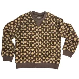 Coach Signature Monogram Sherpa Fleece Pullover Sweatshirt Brown Tan Women’s S thumbnail 1