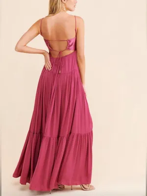 Free People Freya Berry Pink Satin Corset Tiered Maxi Dress M Coquette Fairycore thumbnail 2