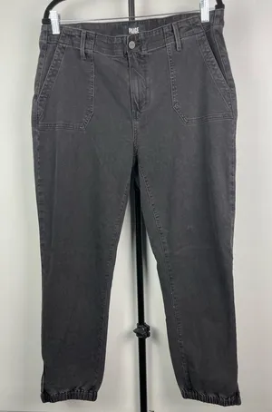 Paige Faded Mist Black Mayslie Relaxed Cropped Jogger Jean Pants Size 32‎ thumbnail 1