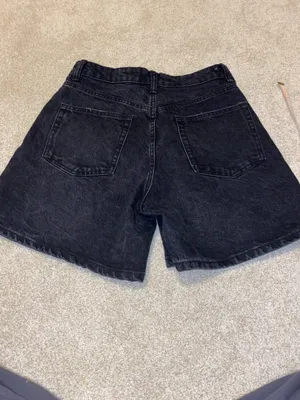 Zara High Rise Black Denim Jean Shorts 6 thumbnail 5