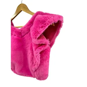 KOCH Women's Size Small Cecilia Top Pink Faux Fur‎ Crop Ruffle Sleeve GUC thumbnail 2