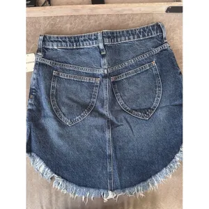 Free People We The Free Bailey Denim Mini Skirt Blue Fray Asymmetric Hem 29 NWT thumbnail 5