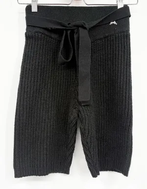 Maniere De Voir Womens Black Waffle Knit Belted Parisian Charm Shorts Size S thumbnail 1