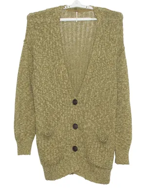 Free People Cardigan Sunset Drive Slub Academia Cottage Oversize Olive Large thumbnail 1
