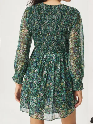 Anthropologie Ranna Gill Tia Smocked‎ Mini Dress Sz S floral thumbnail 3