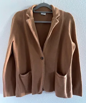 J Crew Womens Large Jacket‎ Beige 100% Cotton Knit Sweater Blazer Career Classic thumbnail 1