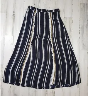 Polagram Navy Blue & White Stripe Split Maxi Skirt Women's Size Large thumbnail 1