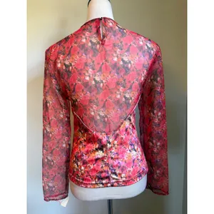 Vintage Yes Clothing Red Floral‎ Mesh Velvet y2k whimsi boho dainty Top M NWT thumbnail 3