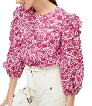 J.‎ Crew Sambourne Liberty Art Sambourne Pink Western Floral Ruffle Blouse Sz S thumbnail 1