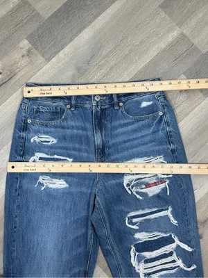 American Eagle Distressed Patched Mom Straight Jeans‎ Blue 10 High Waist thumbnail 11