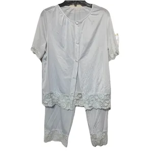 Vintage Henson Kickernick Women Pajamas Light Blue Nylon Lace Set 2pc Fair thumbnail 2