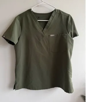 FIGS Technical Collection Women Olive Green V-Neck Short Sleeve Scrub Top Small thumbnail 1