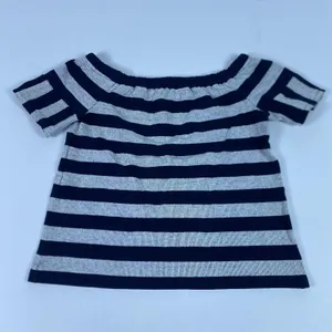 Madewell Shirt Womens Small Blue Off The Shoulder Striped‎ Jersey Knit Cotton thumbnail 4
