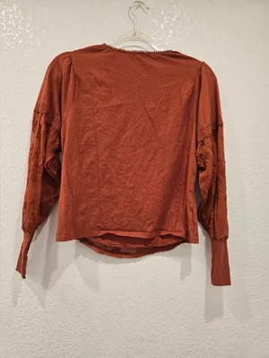 Anthropologie Tiny Noah Embroidered Lace Blouse Burnt Orange XS thumbnail 9