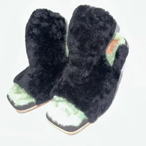 UGG x Eckhaus Latta Shoes 10 Black Green Lamb Fur Block Heel Mule Square Toe thumbnail 2