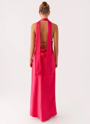Alicia Satin Halter Maxi Dress in Fuchsia thumbnail 2