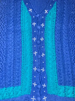 Vintage 80’s dead stock Russ Knitted Vest, Blue and Teal, Large thumbnail 2